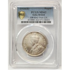 INDIA 1918 . ONE 1 RUPEE . BRITISH